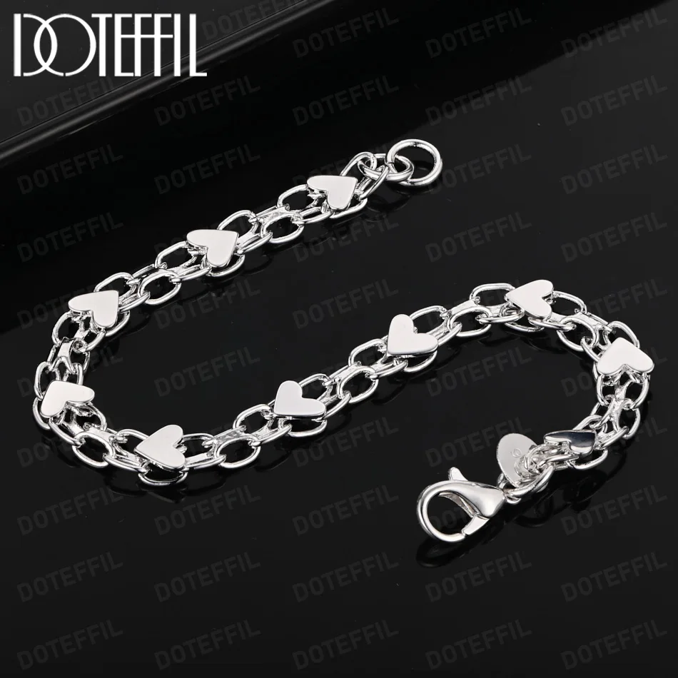 

DOTEFFIL 925 Sterling Silver Heart Bracelet Original Design Romantic for Women Fashion Jewelry Wedding Party Valentine's Gifts