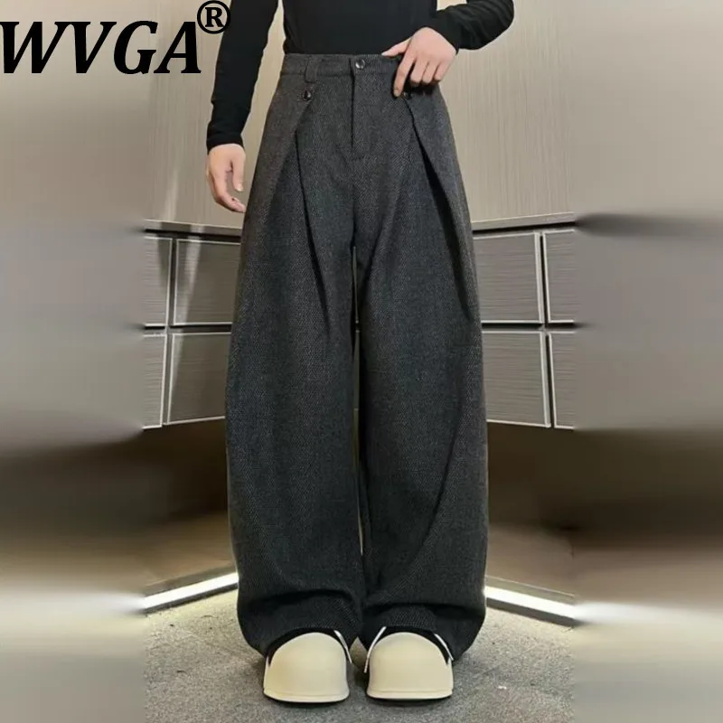 

WVGA Spring Autumn New Men Y2K High Street Woolen Floral Three-Dimensional Pleated Trendy Niche Casual Wide-Leg Pants Ins W17037