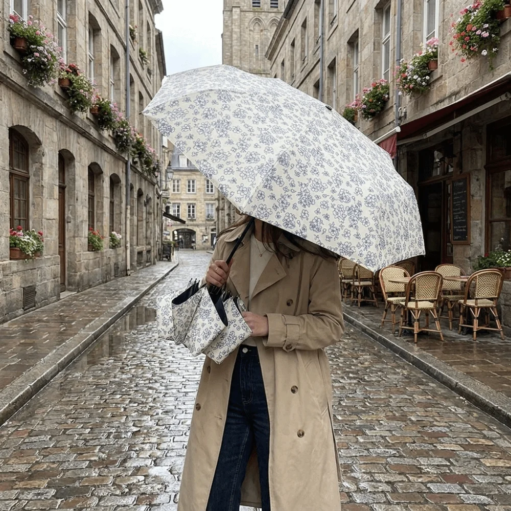 

Зонт от солнца в ретро-стиле с цветочным принтом, портативный складной зонт для защиты от дождя, ветрозащитный, с защитой от ультрафиолета