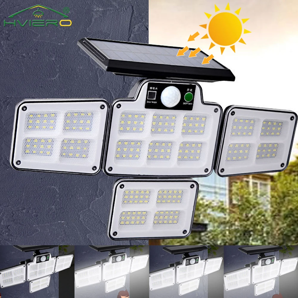 Outdoor LED Four Head Solar Wall Lamp waterproof Split Human Sensing Household Garage Light Courtyard Road Ultra Bright Lighting