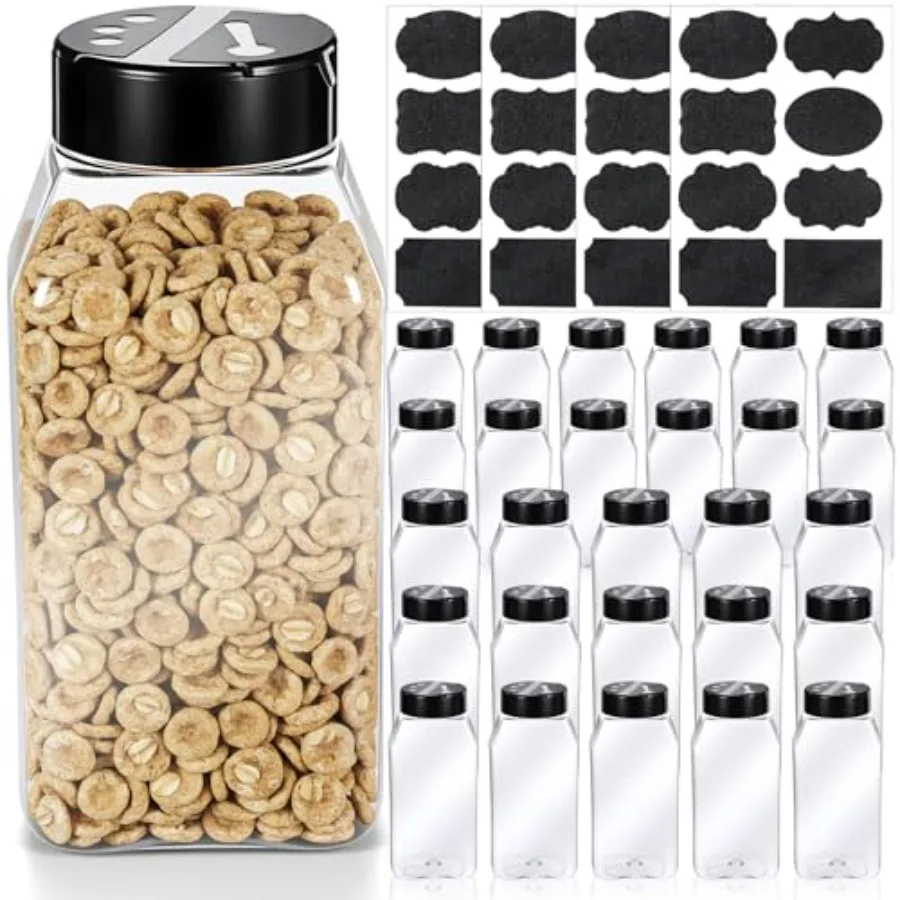 

28 Pack 16 oz Plastic Spice Jars with Cap Clear Empty Square Bottle Containers Reusable Large Seasoning Powder Storage Jars wit
