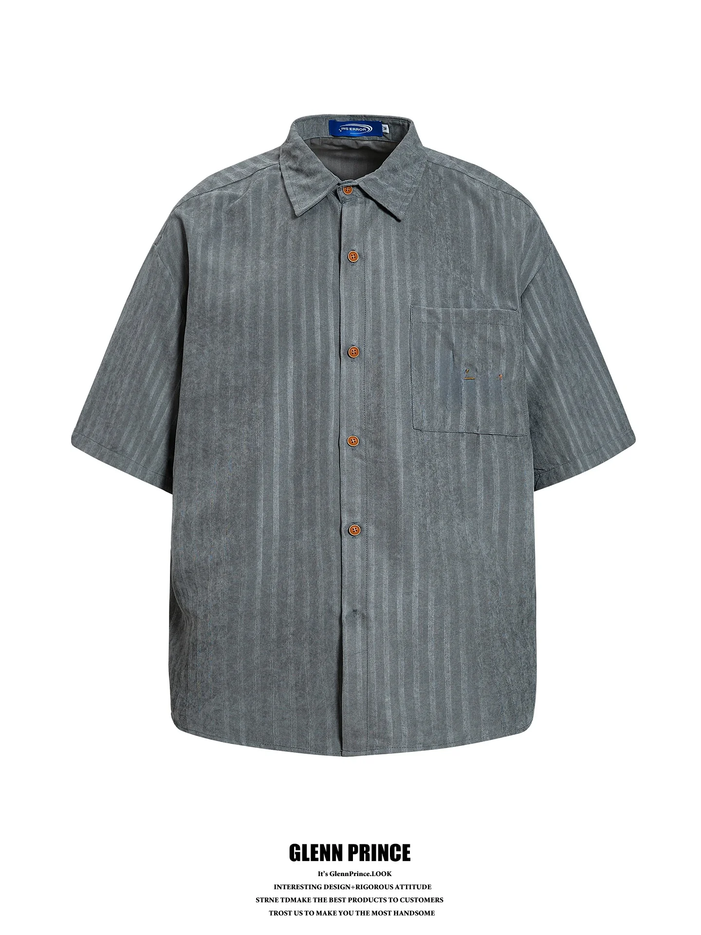 

GPstudio American Retro Embroidered Pocket Striped Short Sleeve Men's Shirt Loose Couple Casual Style Breathable Polyester Fiber