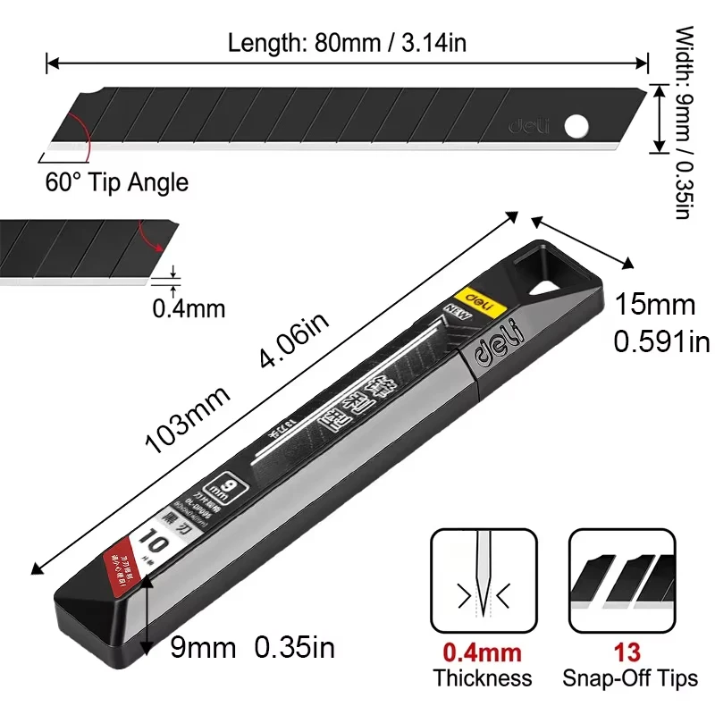 Black Blade Utility Knife 9mm 60 Degree Alloy Steel Razor Sharp Rust-Resistant Snap Off Blades For Precision Cutting Crafts
