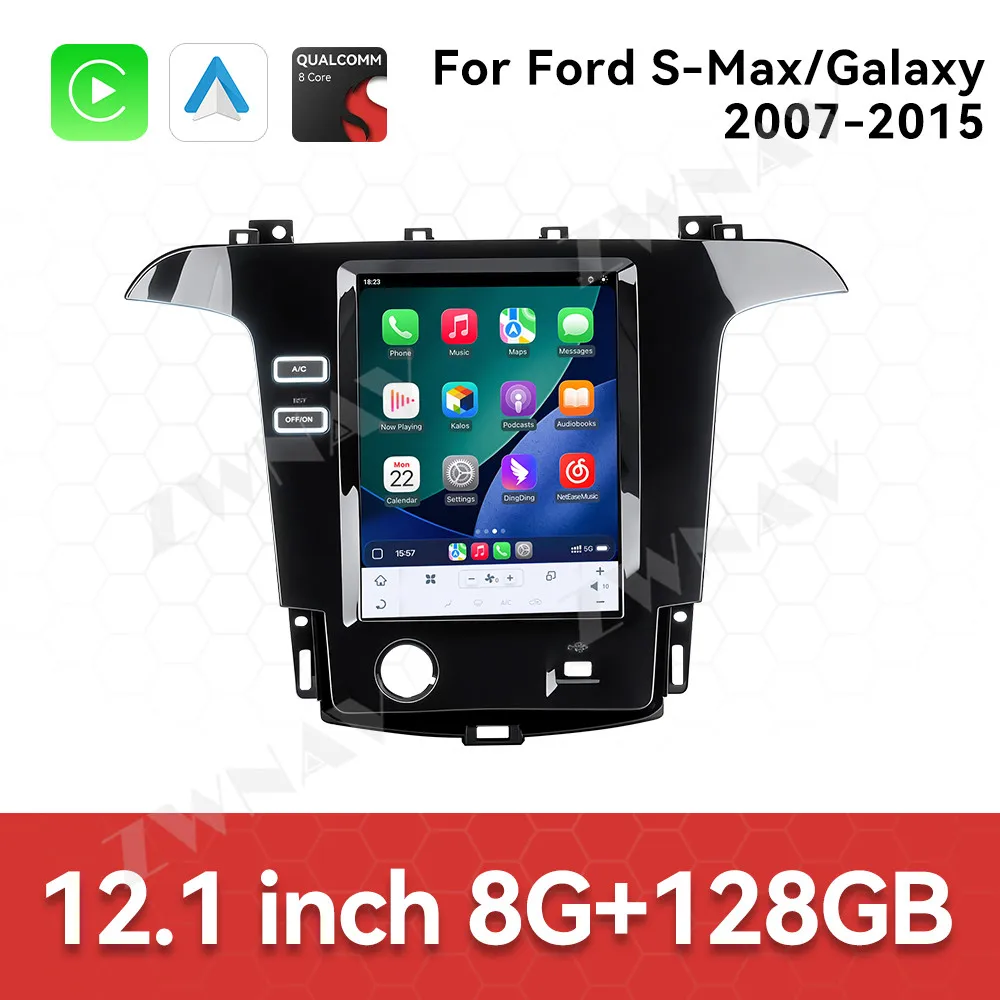 Tela IPS HD de 12,1 polegadas com Android 11 para Ford S-Max Galaxy 2007 2008 - 2015, rádio automotivo, reprodutor multimídia, GPS, navegação, áudio e vídeo.