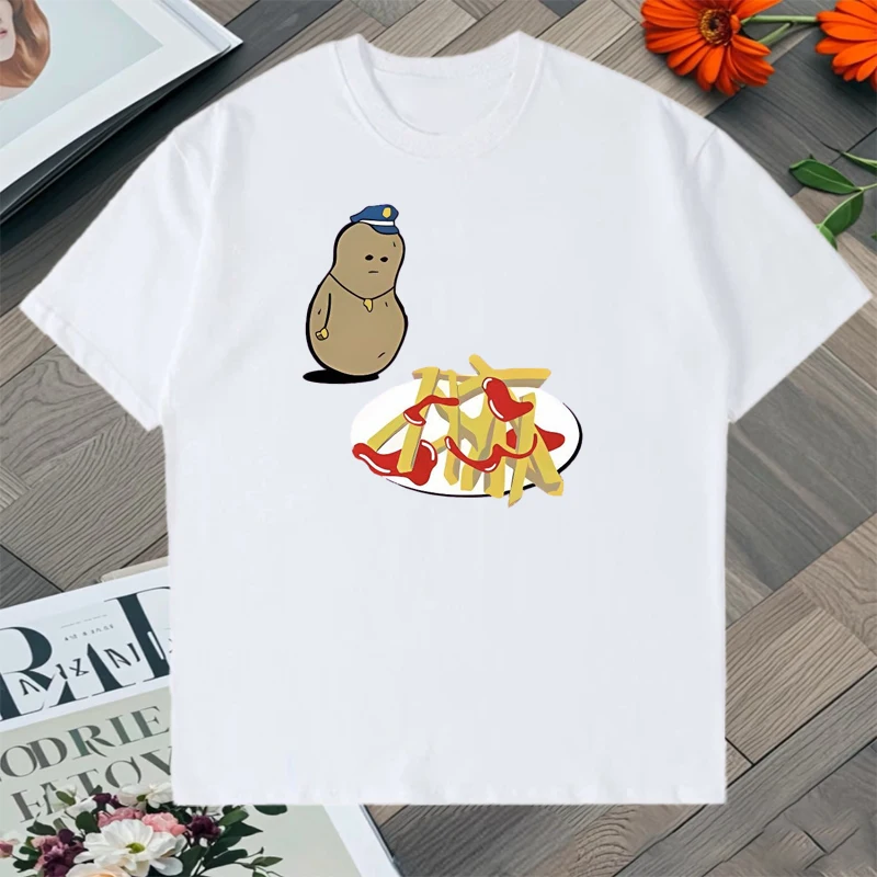 

Funny 2025 Potato Meme printed Tee shirt Fashion Short Sleeve 100% Cotton T-shirts Men Women Casual Loose Streetwear Style Tops