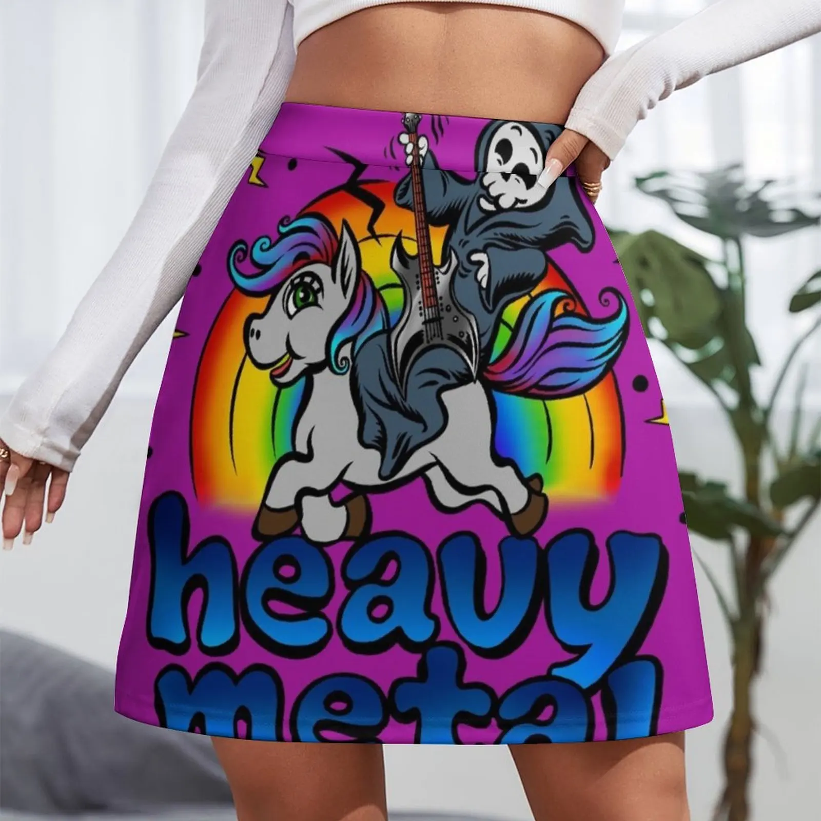 Heavy Metal Music Unicorn Pony Rainbow Pink Fan Mini Skirt Miniskirt woman korean summer clothes Mini Skirt