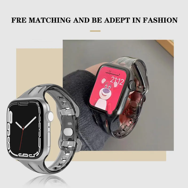 For Apple Watch Band 41mm 40mm 45mm 44mm Transparent Clear Slim Soft Silicone Strap For iWatch Ultra2 49mm Series 9/8/7/6/SE/5/4
