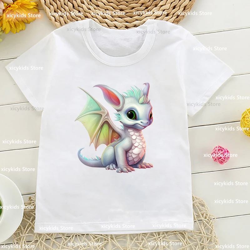 2024 New Boys t-shirts Five Color Flying Dragon Graphic Print Kids tshirts Fashion Girls t shirt Summer Toddler tshirt 1 to13