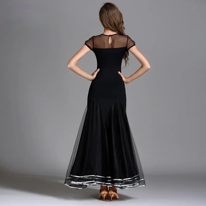 Robes de Flamenco noires pour femmes, Costumes de spectacle de danse Standard, valse, Tango, Foxtrot, vêtements de danse modernes nationaux