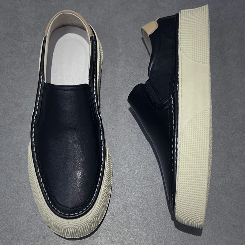 

Мужские слипоны из натуральной кожи (верхний слой из воловьей кожи), повседневные, весенние, новые, белые, для ленивых, из натуральной кожи.