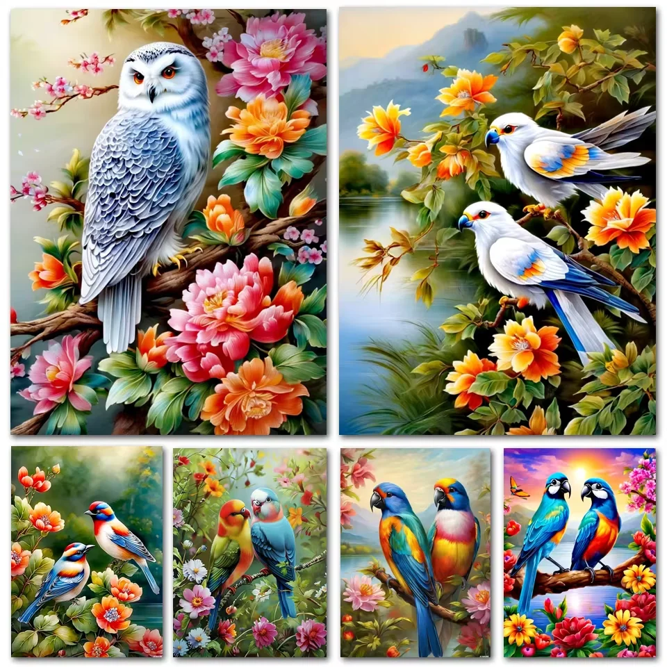 Diamantmalerei Blumen- und Vogelmotiv Diamant-Mosaik Handgemachte Kunst Exquisites Kreatives Geschenk Heimdekoration