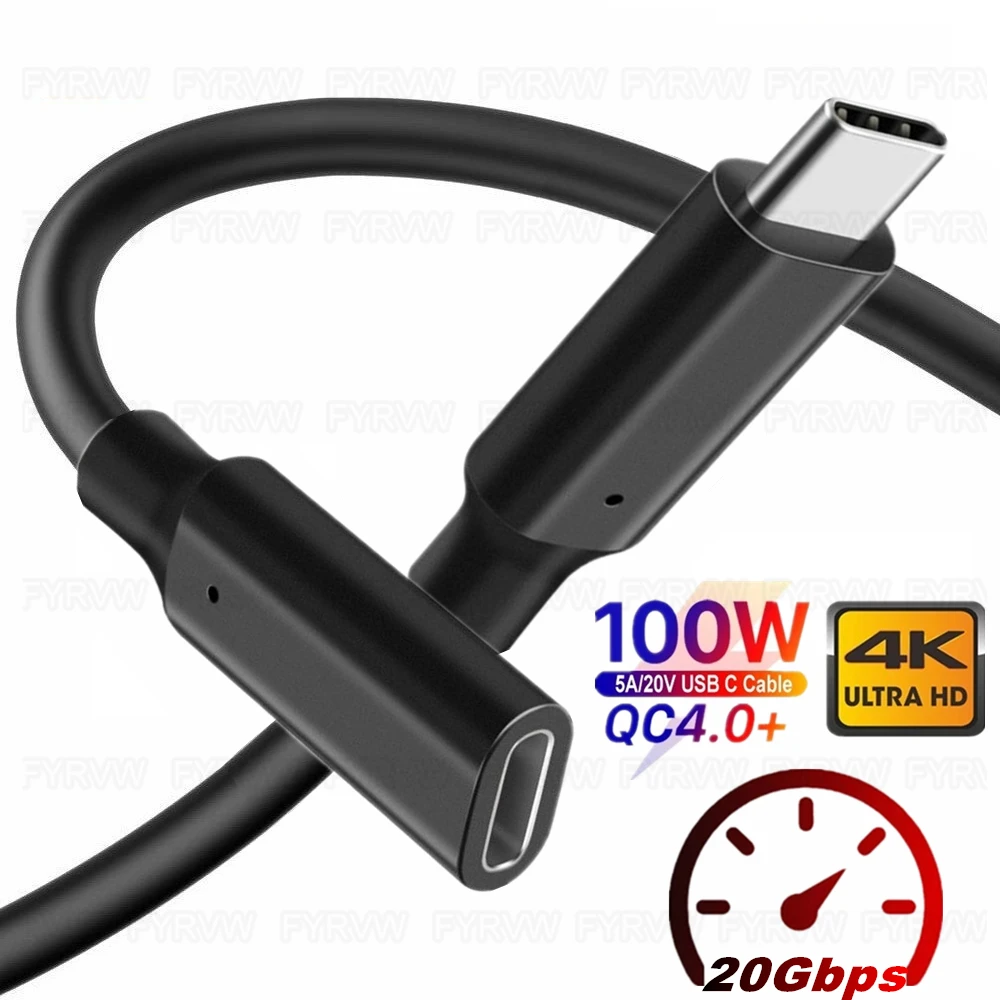 USB3.2 Extension Cable Type C 20Gbps Extender Cord USB3.2 Gen2.2 4K 100W USB C Male to Female Cable for Nintendo Switch MacBook