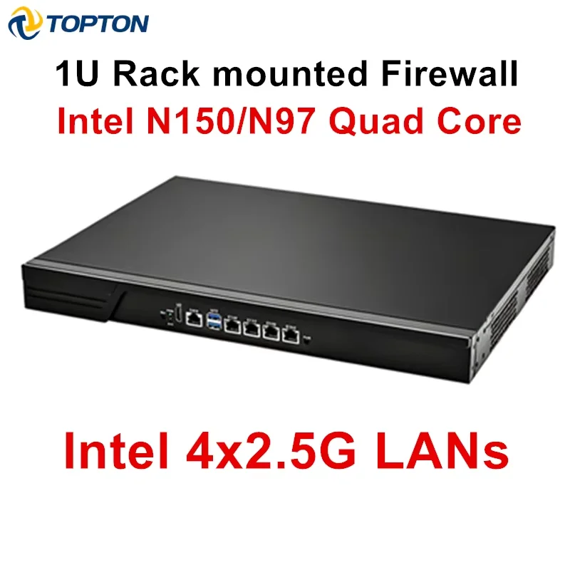 Topton 1U Rack Firewall Appliance Mini PC Intel N150 N97 Quad Core 4x i226-V 2.5G LANs DDR5VPN Network Gateway Home Server