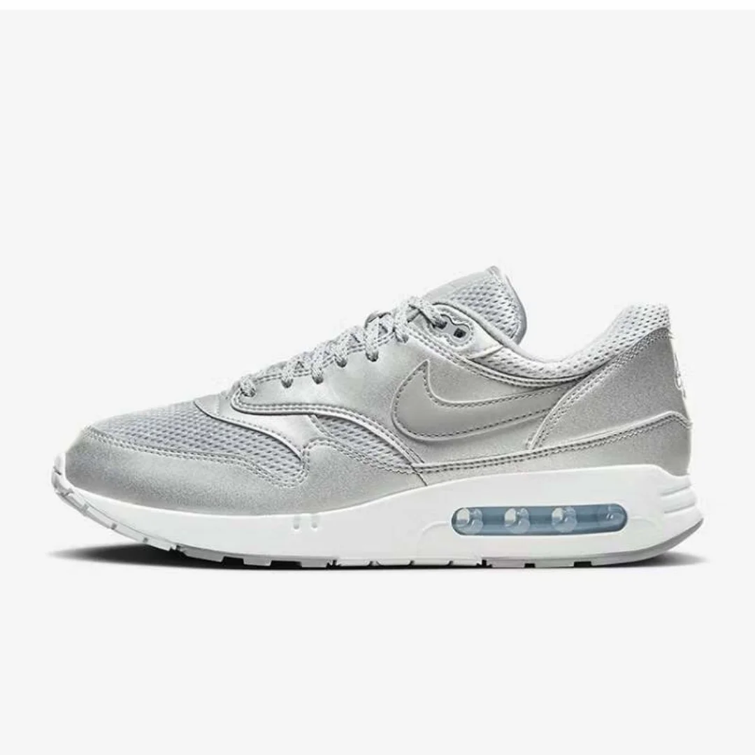 

Nike Air Max 1 Men's Outdoor Running Shoes with Visible Rear Air Cushioning, Lightweight, Comfortable, Durable, Suitable for Daily Wear, Sports Running Shoes, New Silver-White Color, Fashionable Retro Style Casual Sports Shoes, a Must-Have for Going Out, 