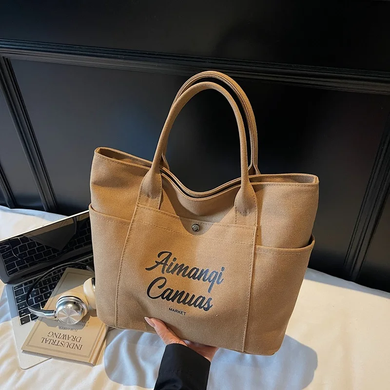 

Новая зимняя толстая холщовая сумка на плечо с буквенным принтом, повседневная сумка с ручкой для женщин, простые и универсальные сумки для хранения
