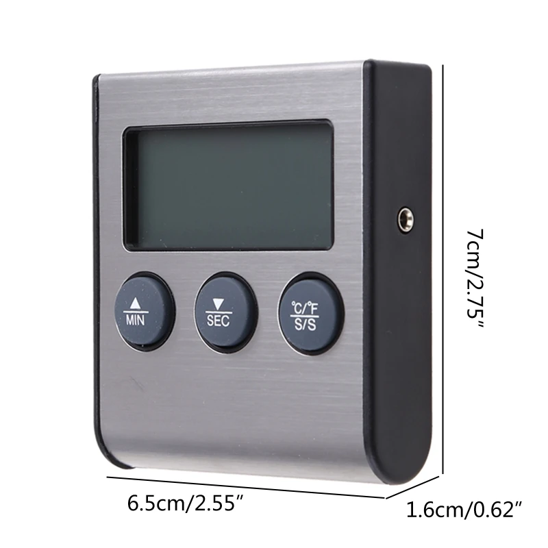 Đồng hồ hẹn giờ nhiệt kế kỹ thuật số LCD với báo động đầu dò dài cho lò nướng thịt Bếp nấu hàng đầu để nấu và nướng Thả vận