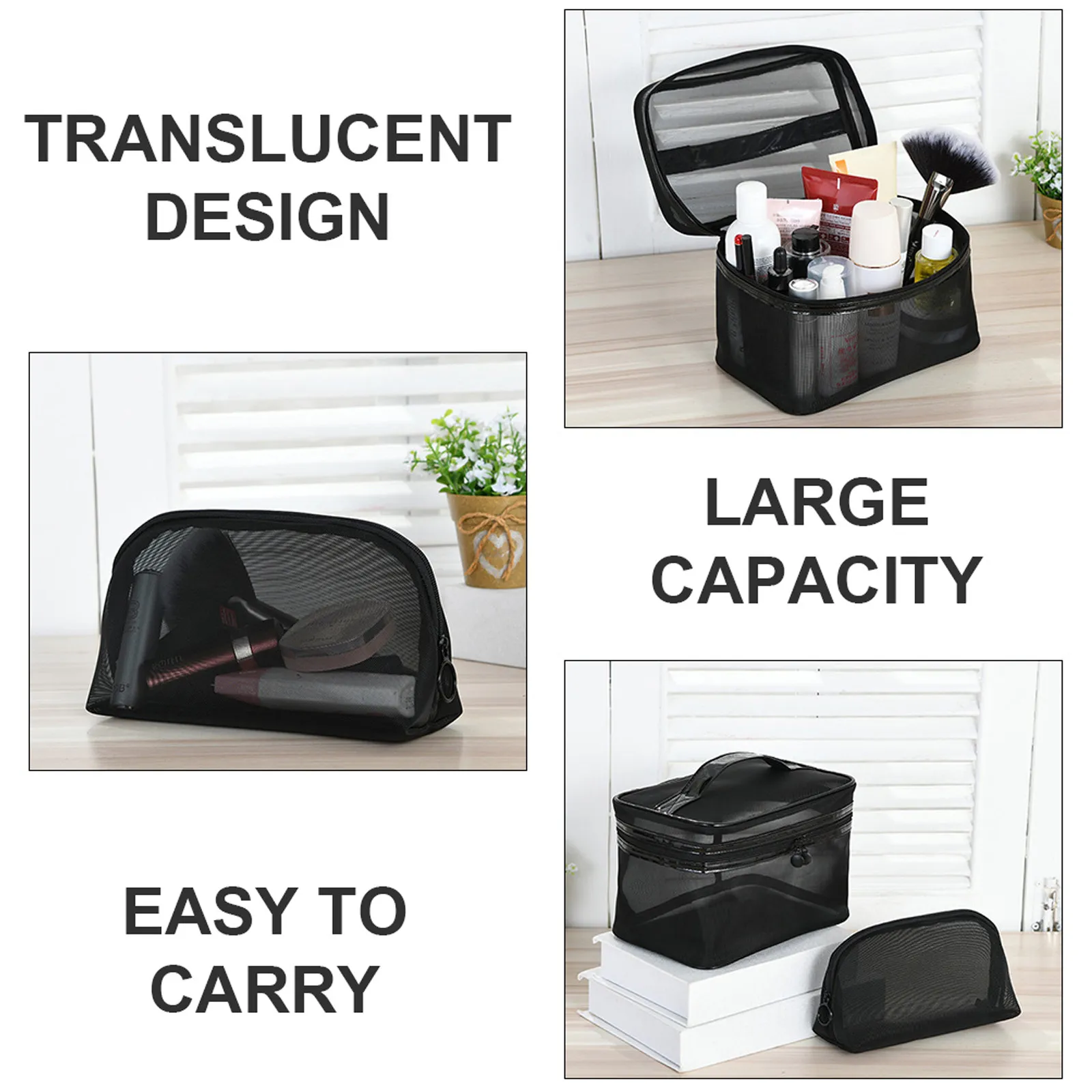 Juego de 2 neceseres de gran capacidad, bolsas de malla para viaje, organizador de maquillaje, almacenamiento, neceser de uso diario para mujer