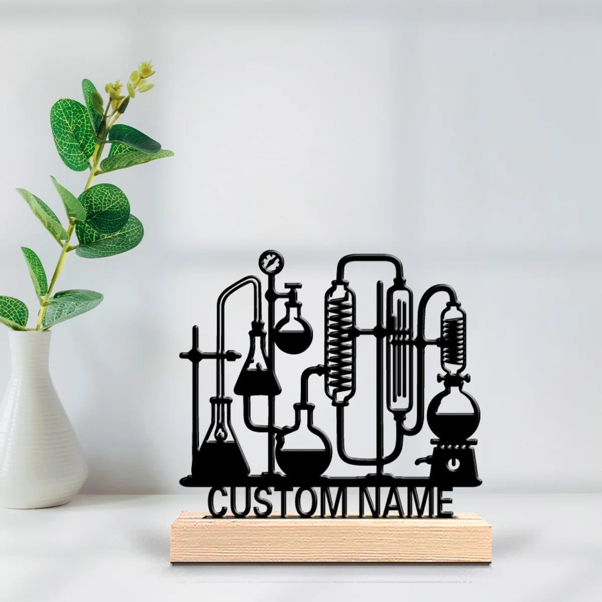 1pc Chemistry equipment Personalized Name Tin Statue Metal Ornament Handicraft With Wood Base Tin Statue For Bedroom Desk Decor