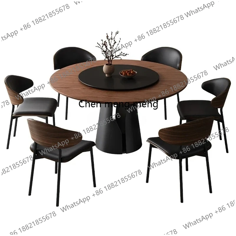 

Italian light luxury ash wood round dining table with turntable Nordic simple small apartment solid wood