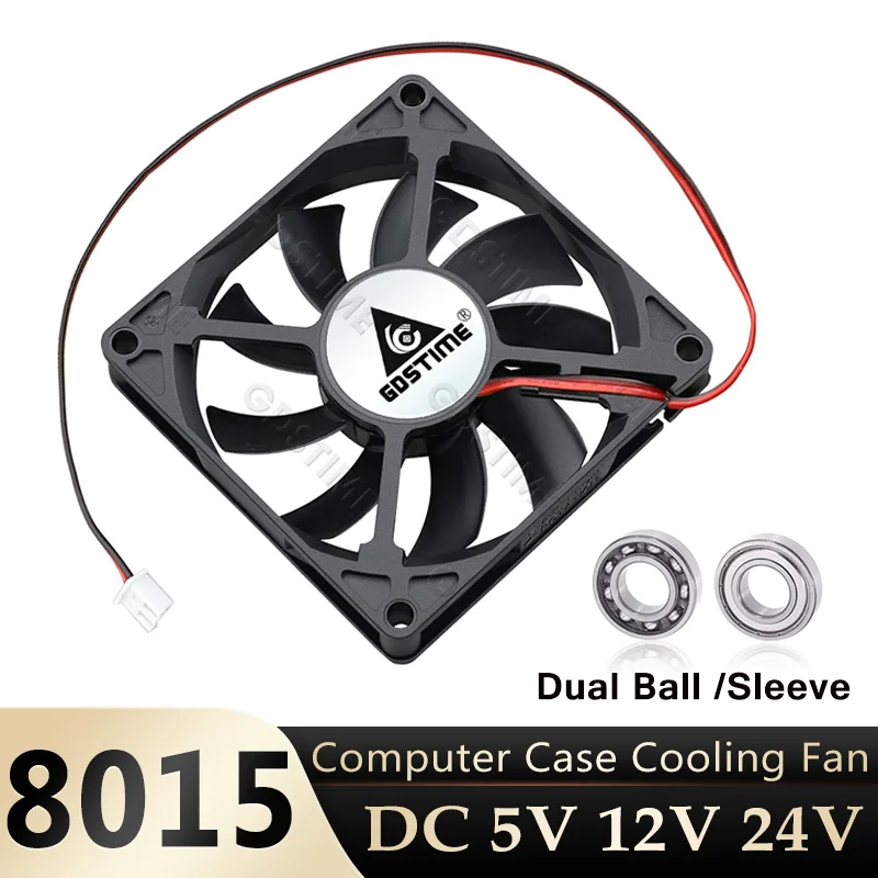 

Gdstime 8015 80MM 24V PC Case Fan DC 5V 12V USB Dual Ball Bearing Cooling Fan 80x80x15mm 4PIN/2PIN Laptop Cooler Brushless Fan