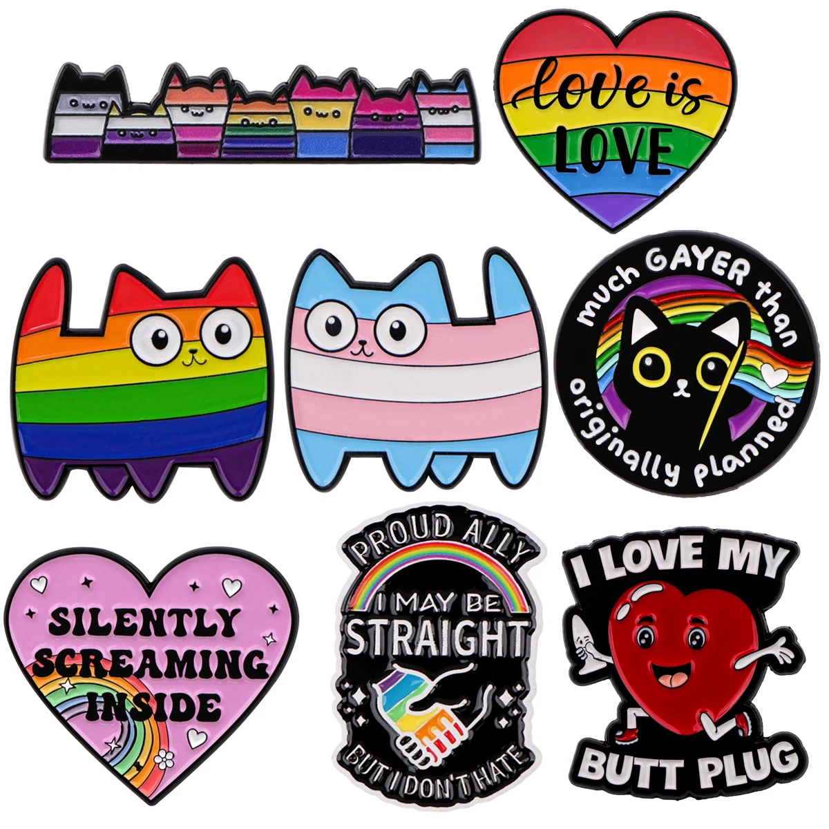 LGBT Rainbow Cat Enamel Pin Heart Badges on Backpack Brooches For Women Lapel Pin Gay Jewelry Cosplay Accessories Gifts