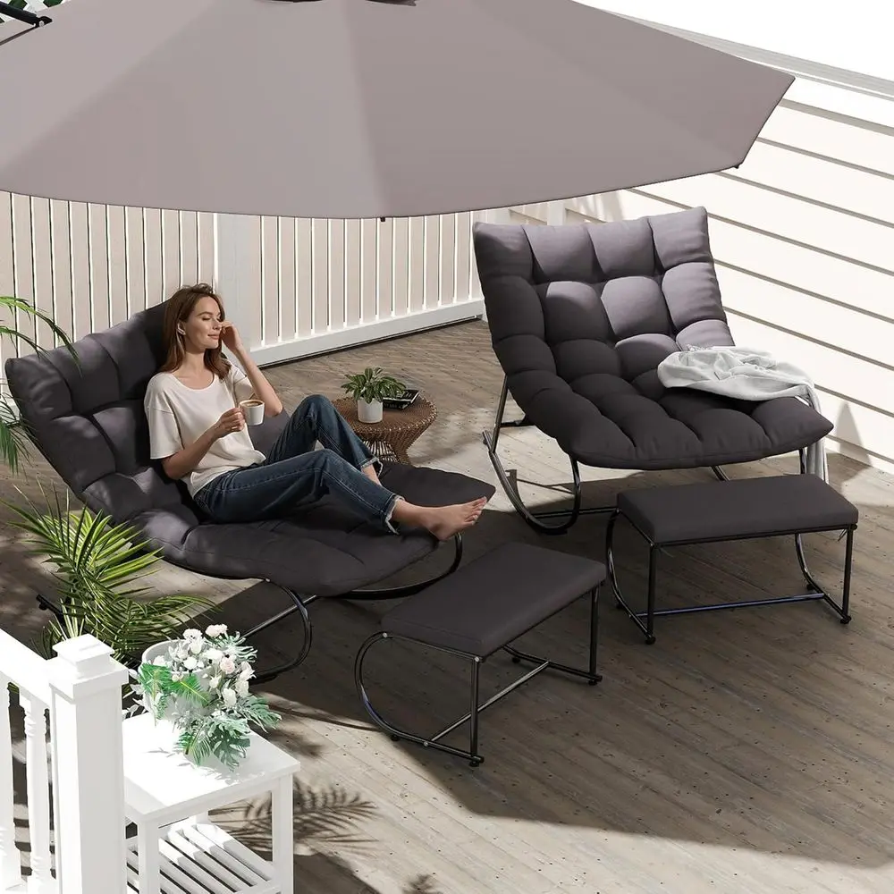 

Upholstered Outdoor Rocking Chairs, ern Patio Rocking Chair Set o 2 with oot Rest, Sturdy Metal Papasan Rocking Chair, Cozy Rock