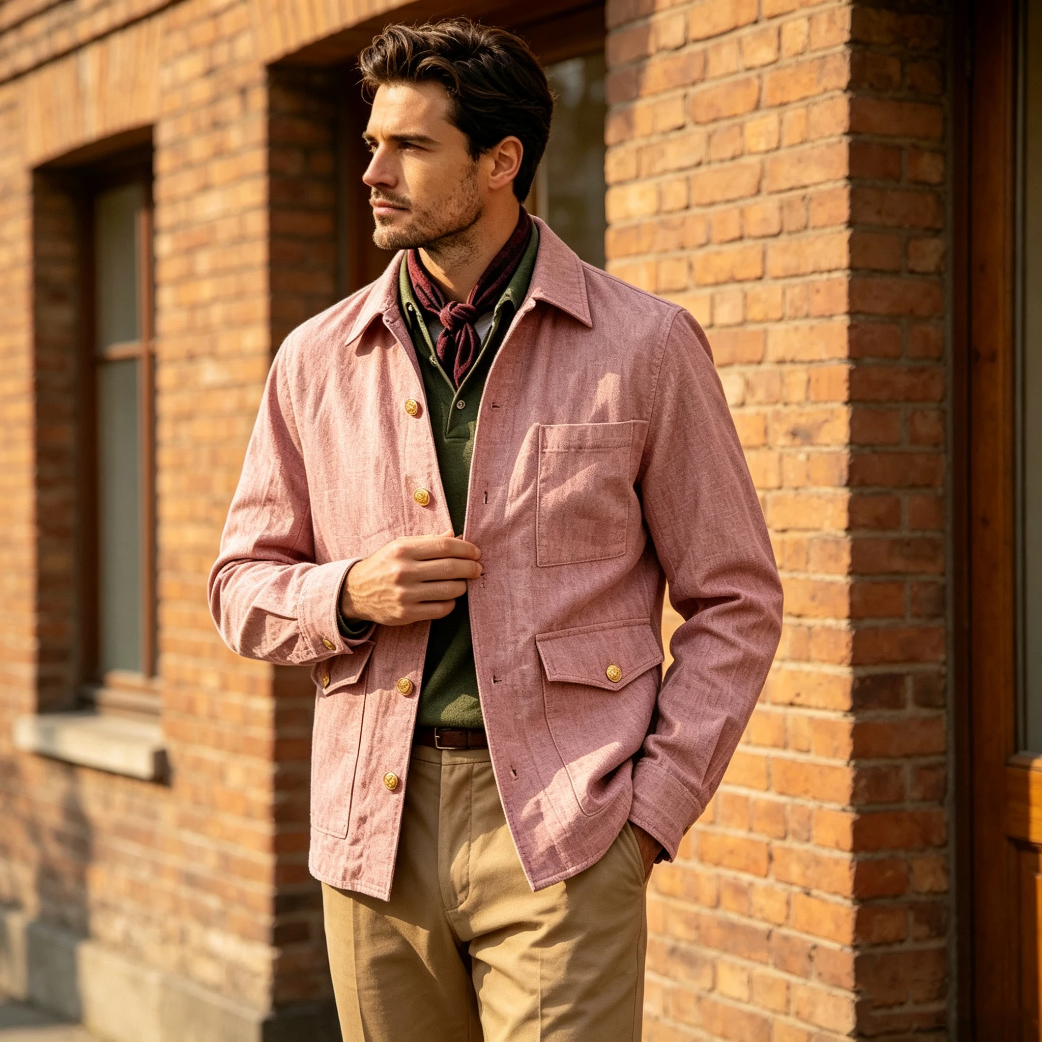 Men's Linen Workwear Jacket Business Casual Suit Blazer with Gold Buttons Multiple Pockets Overshirt Formal Sport Coat Summer image 3