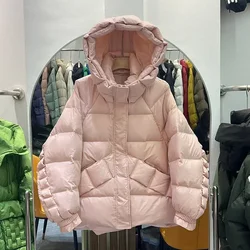 2024 Winter White Duck Down Jacket Women Short Loose Puffer Coat Hooded Thick Warm Female Casual Feather Parkas Outerwear