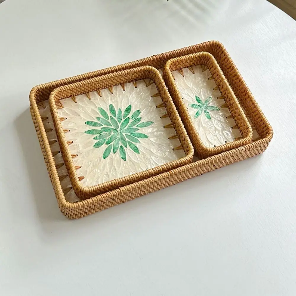 Hand Woven Splicing Shell Rattan Basket Colorful Rattan Weaving Rattan Shell Tray Handmade Decorative Weaving Fruit Basket
