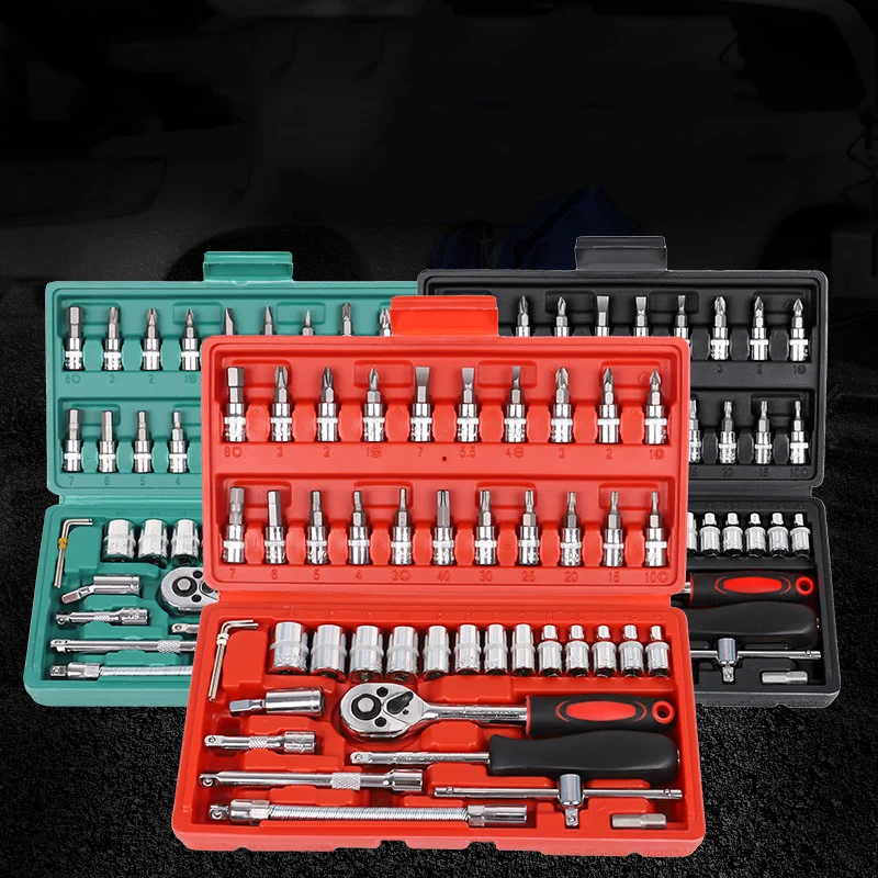 

46Pcs socket wrench quick ratchet screwdriver combination tool suitable for automobile maintenance machine maintenance tool set