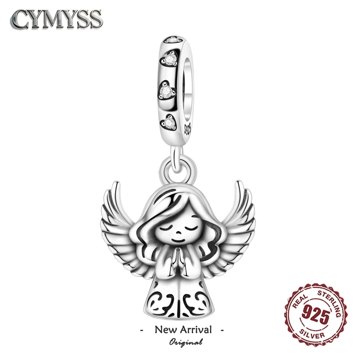 Original 2026 925 Sterling Silver Cute Lucky Praying Angel Girl with Wings Pendant for Women Fine Jewelry Birthday Party Gifts