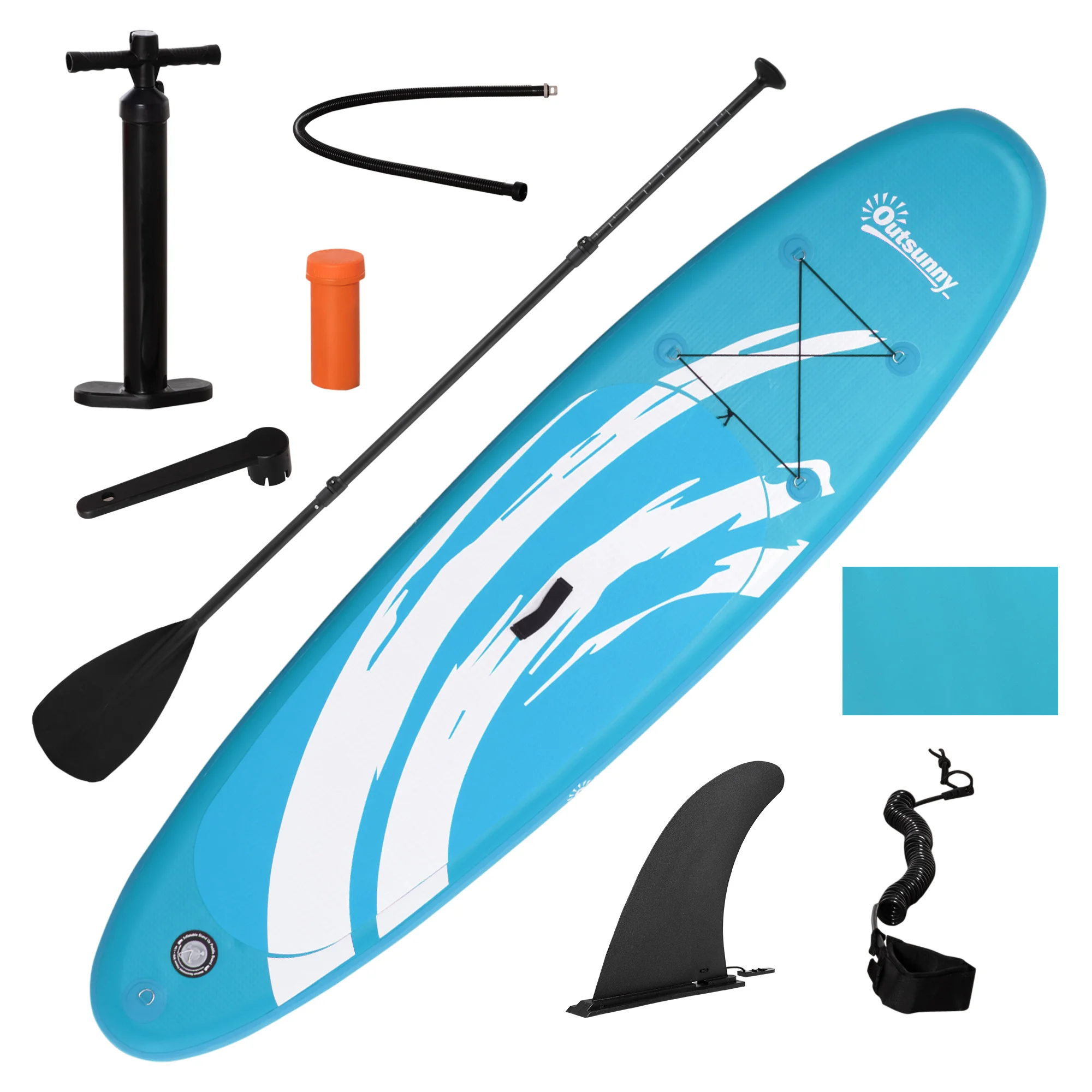 Outsunny inflatable 300x76x15 cm Paddle board inflatable Stand Up Paddling with adjustable Paddling fins anti-slip cover pump and carrying bag blue