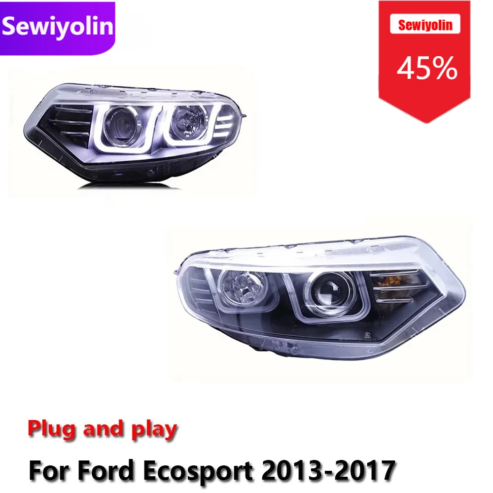 

Автомобильные светодиодные фары DRL в сборе для Ford Ecosport 2013-2017, противотуманные фары DRL, стоп-сигнал поворота Plug and Play