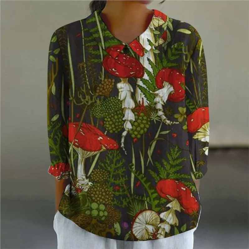 Women\'s Blouse Vintage Floral Print Shirt For Women Autumn Long Sleeve Doll Collar Shirts Casual Loose Blouses And Tops Female