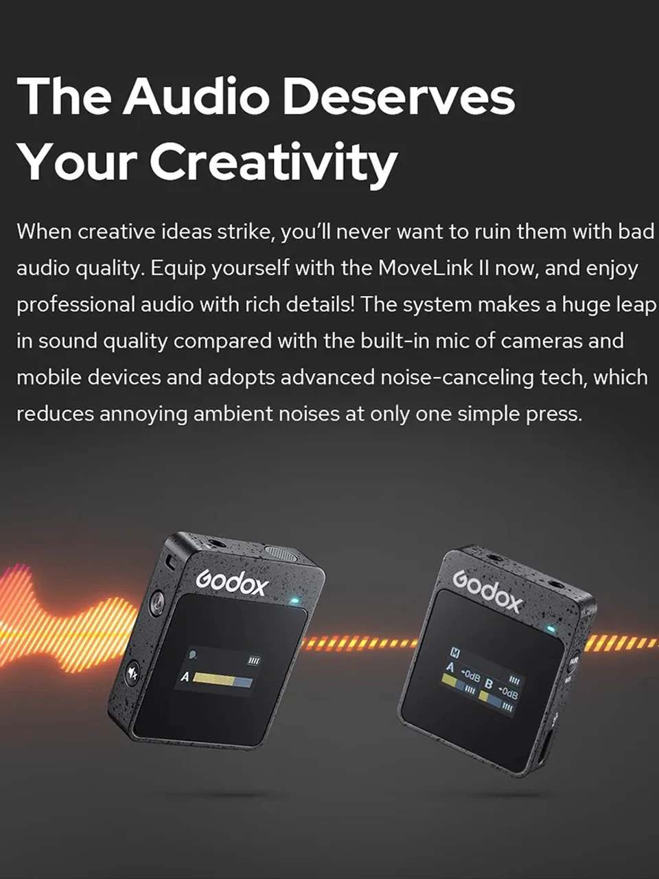 Godox MoveLink II M2 Compact 2-Person 2.4GHz Wireless Microphone System for Cameras & Smartphones Vlog Shooting with 3.5mm