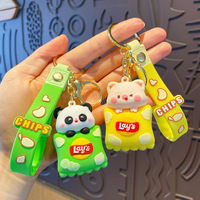 Potato Chips Snack Keychains Alloy & PVC Anime Cartoon Panda & Pig Unique Lobster Clasp Keyring Ideal for Bag Decoration & Gifts