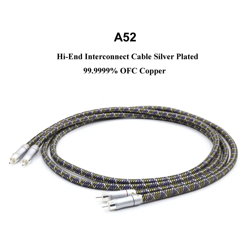 Free shipping one pair A52 6N OFC copper silver plated interconnct cable with silver plated connetor plug