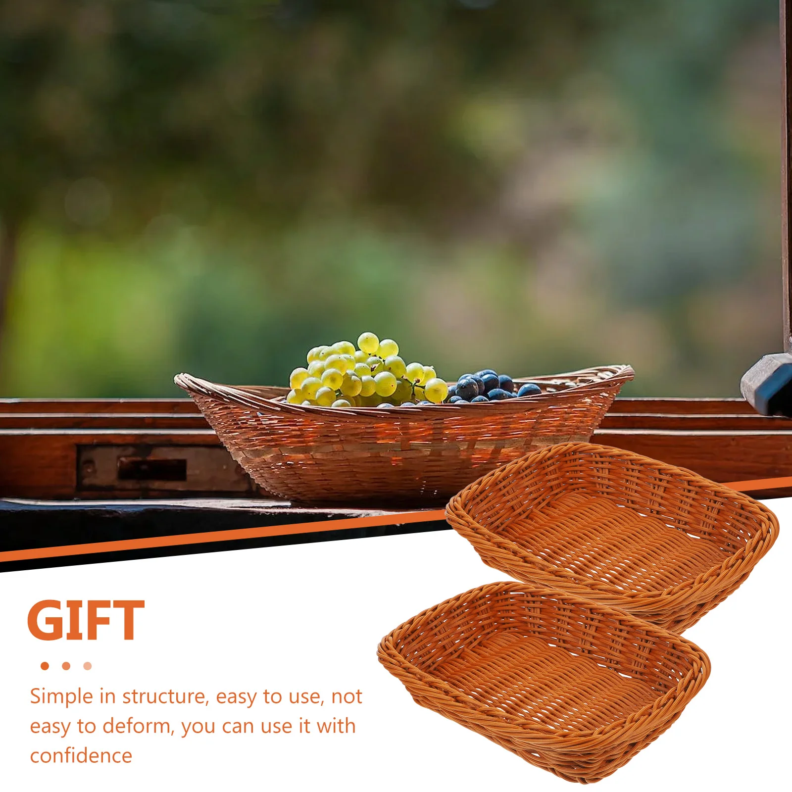 

2pcs Simulated Rattan Woven Basket Household Food Storage Bin Kitchen Organizer Square Snack Container Pp Material