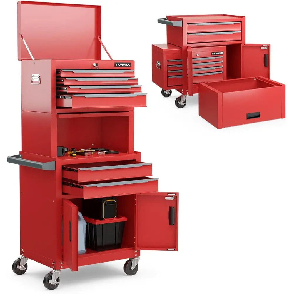 

Многофункциональный стальной ящик для инструментов с запираемой крышкой и 4 поворотными колесами, портативное хранилище для мастерской и ремонта, красный