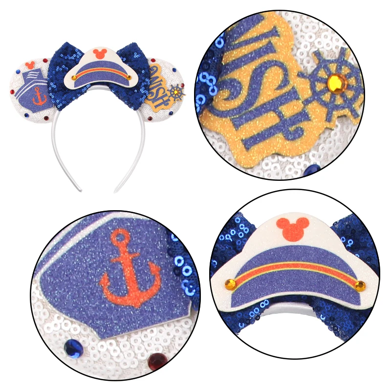 ديزني ميكي ماوس آذان 25th الذكرى الذكرى ميكي ماوس آذان ماجيك كروز التألق القوس DIY بها بنفسك أغطية الرأس الكبار العصابات الشعر #4