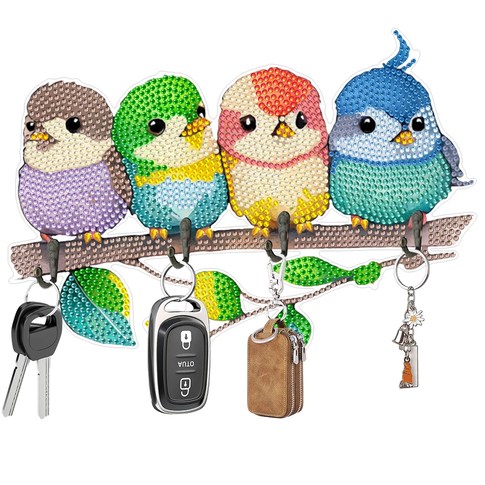 

Птицы Дерево DIY Алмазная картина Подвесной крючок Домашний декор Ремесленный комплект Алмазное искусство Ремесло Настенные крючки Без дырокола Украшение стены