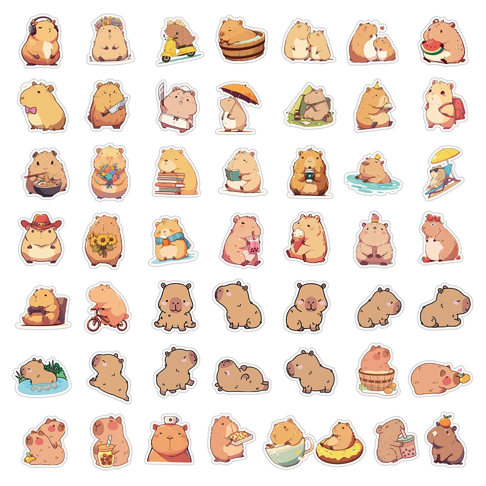 10/30/50 Stuks Kawaii Cartoon Capybara Stickers Voor Kinderen Schattige Dieren Sticker Briefpapier Skateboard Telefoon Hoesje Grappige Graffiti Stickers