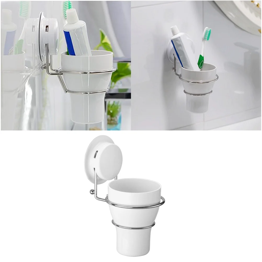 

Suction Toothbrush Holder Stainless Steel Wall Mounted Gargle Cup Rack For Bathroom Sink Organizer Adhesive Mounting
