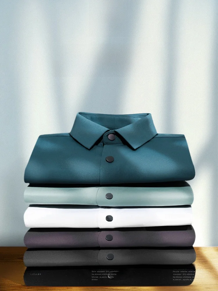 

Anti-Wrinkle Casual Long Sleeve Men's Shirt Autumn Business Luxury Four-Direction Stretch Slim Fit Collarless Seamless Shirt