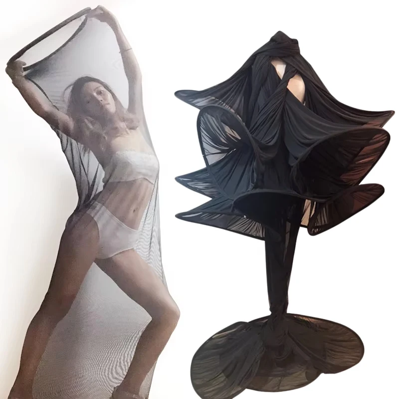 

Gogo Performance Prop Mysterious Black Gauze Cage Team Stage Show Accessories Nightclub Ds Gogo Dance Prop Rave Outfit VDB680