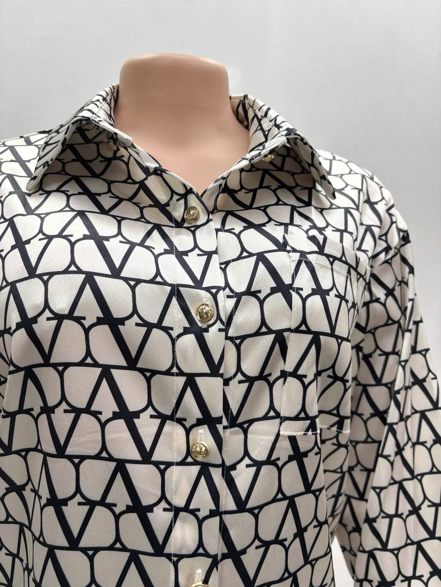 Autumn Fashion Set Woman 2 Piece Printing Long Sleeves Lapel Shirt High Waist Loose Wide Leg Pants 2025 Pant Sets Female Outfit