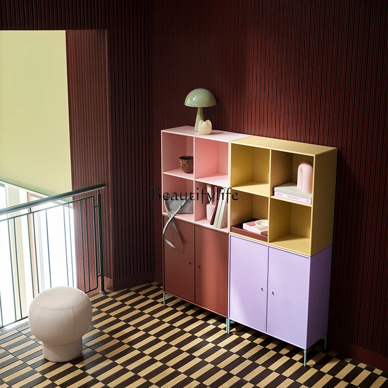 Italian minimalist side cabinet Nordic paint color dopamine module combination side cabinet