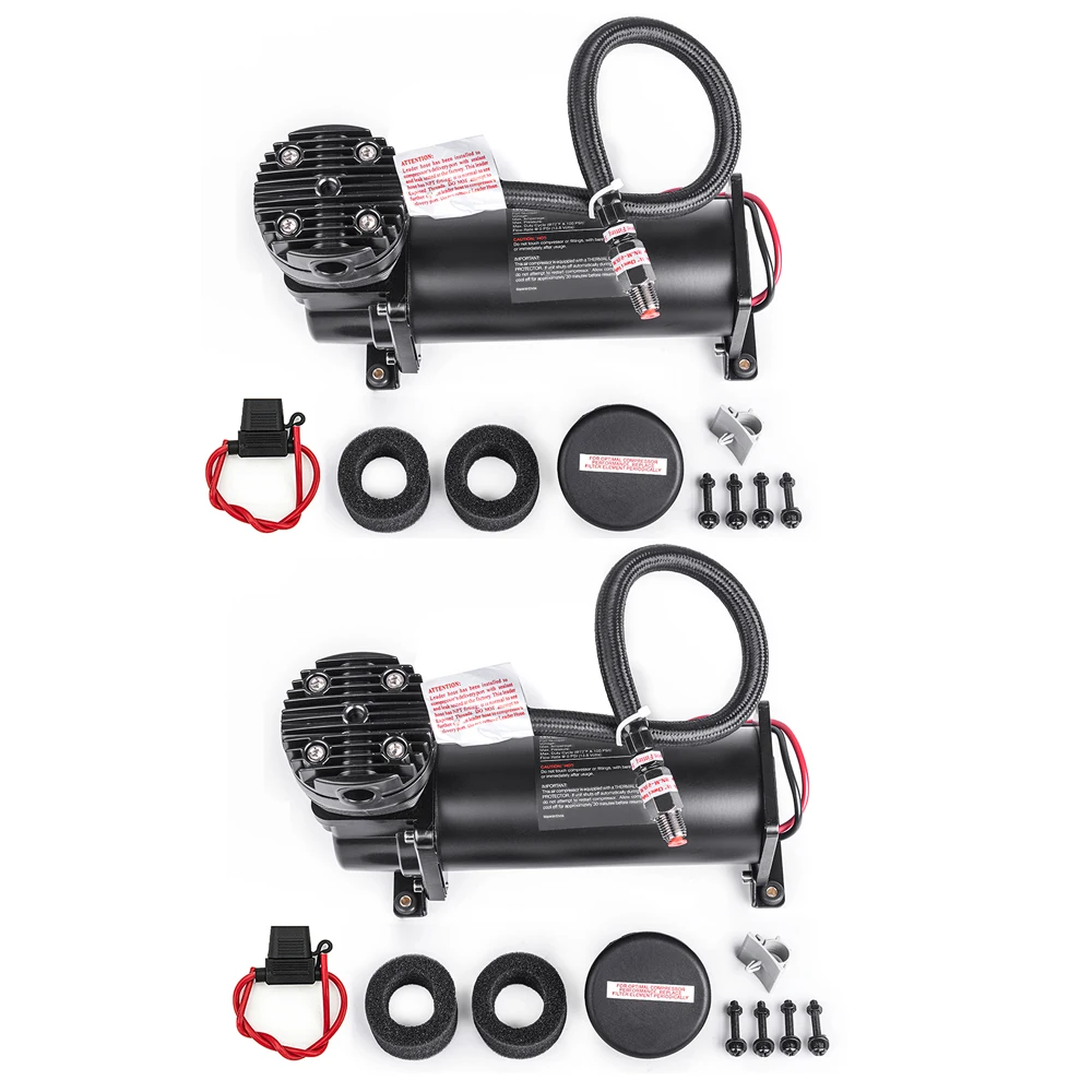 NEW! 2PCS Universal 12V 3/8&1/4NPT 200PSI 480C Air Suspension Compressor Pump Kit Silver/Black