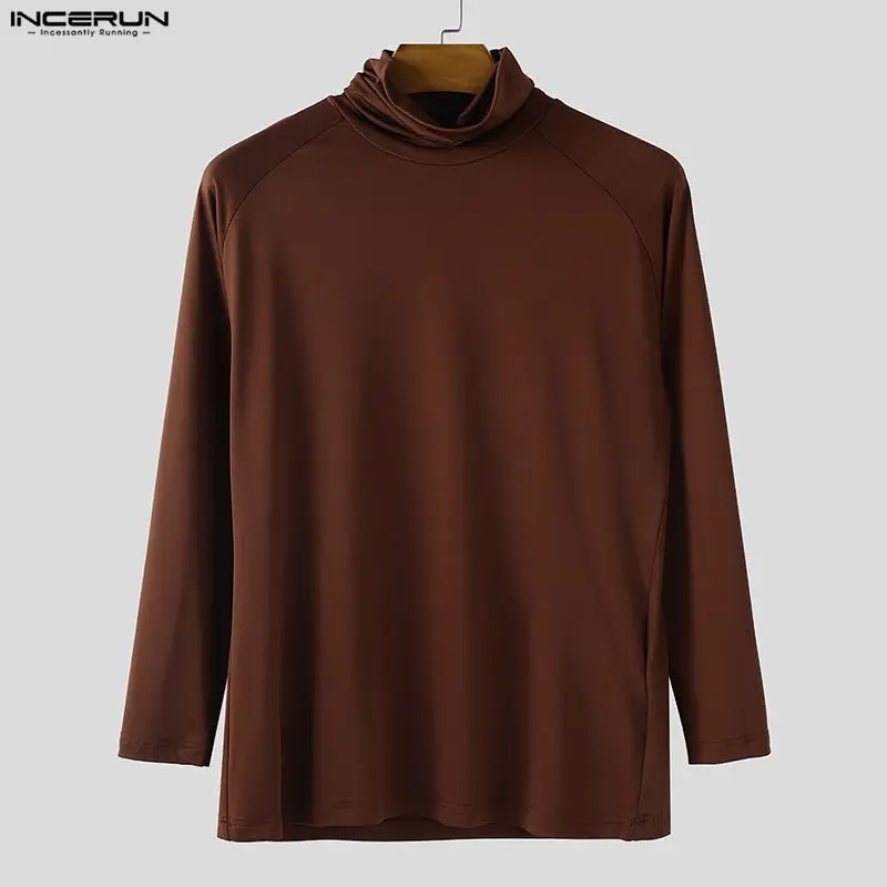 

INCERUN Мужская футболка однотонная водолазка с длинным рукавом повседневные мужские футболки уличная одежда узкая модная повседневная майка мужская одежда