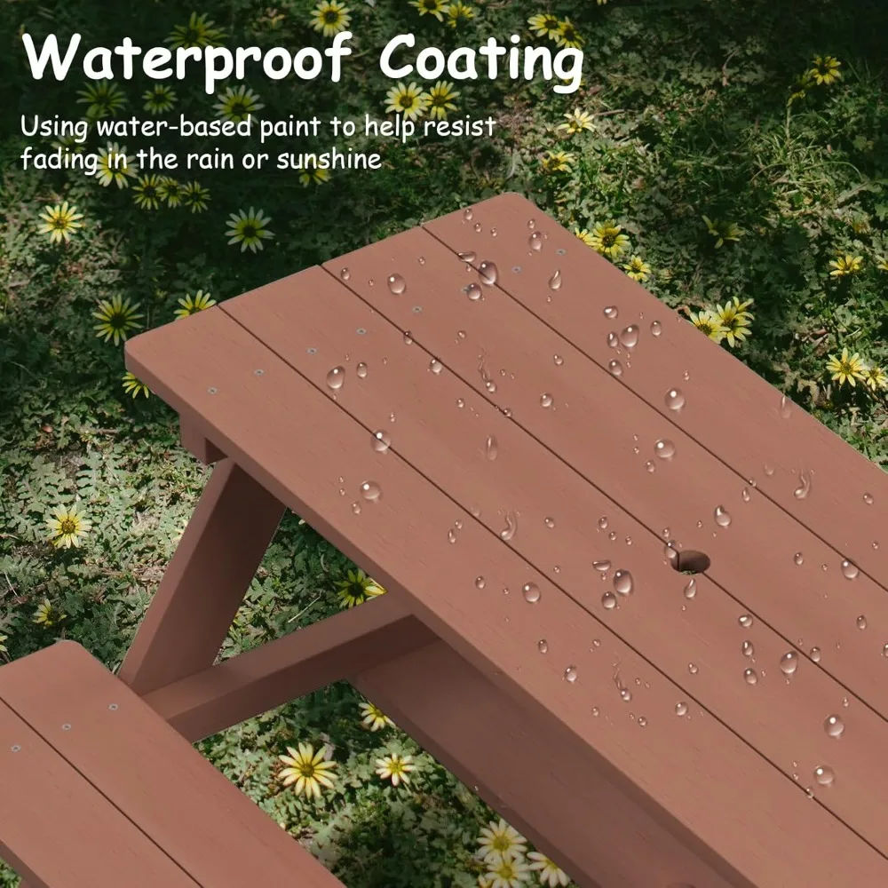 Houten picknicktafelset voor kinderen met afneembare paraplu, activiteitenmeubilair voor peuters voor buiten in de tuin